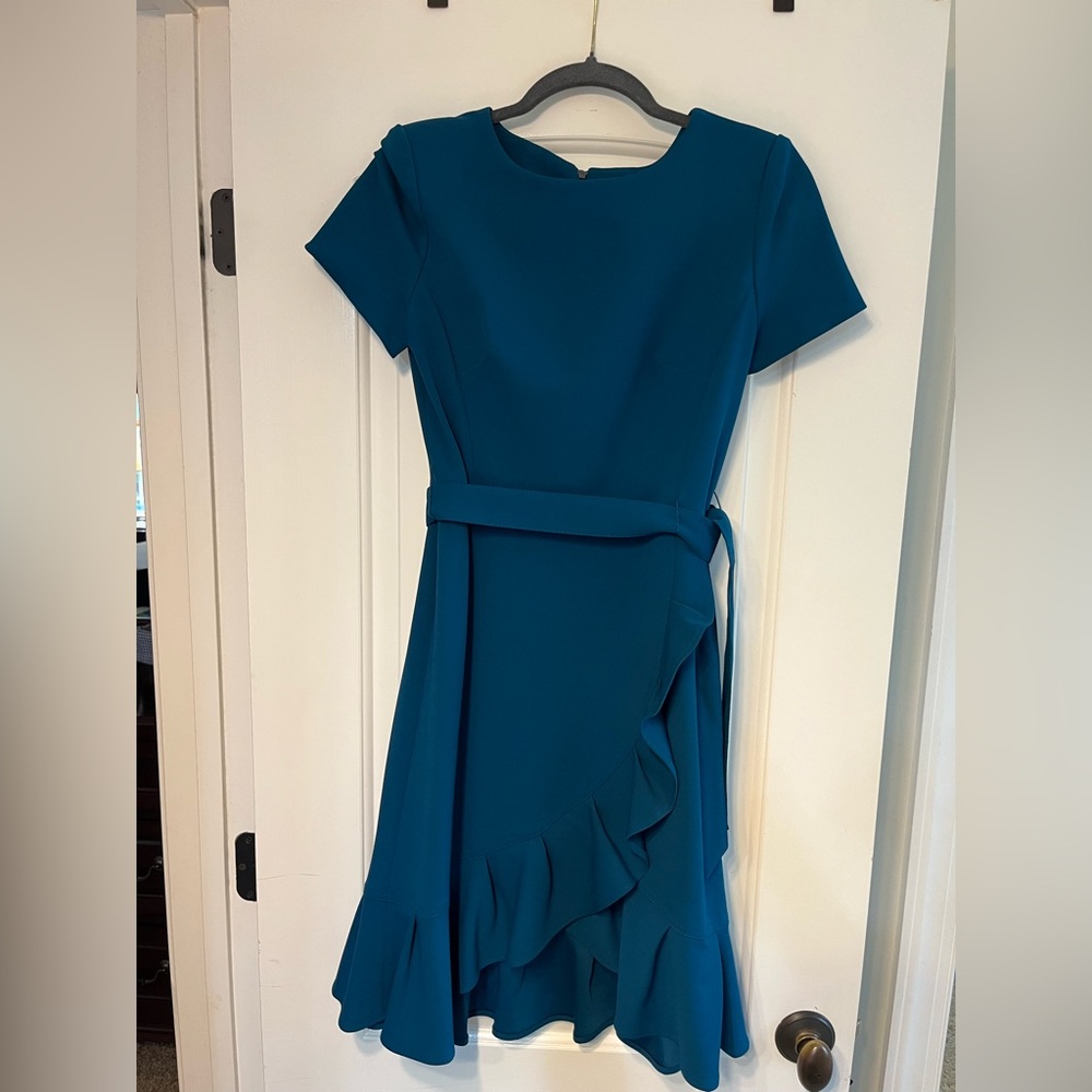 Teal Calvin Klein dress.